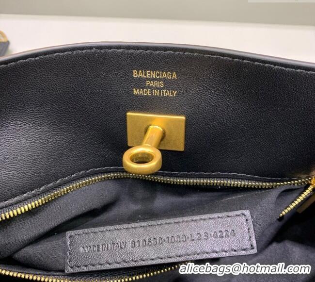 Discount Balenciaga Bel Air Small Hobo Shoulder Bag in smooth calfskin 48084 black With aged-gold hardware 2025