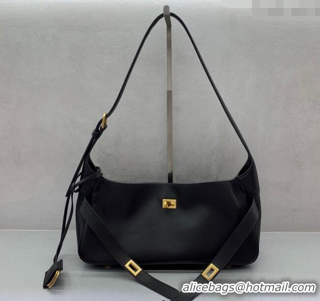 Discount Balenciaga Bel Air Small Hobo Shoulder Bag in smooth calfskin 48084 black With aged-gold hardware 2025