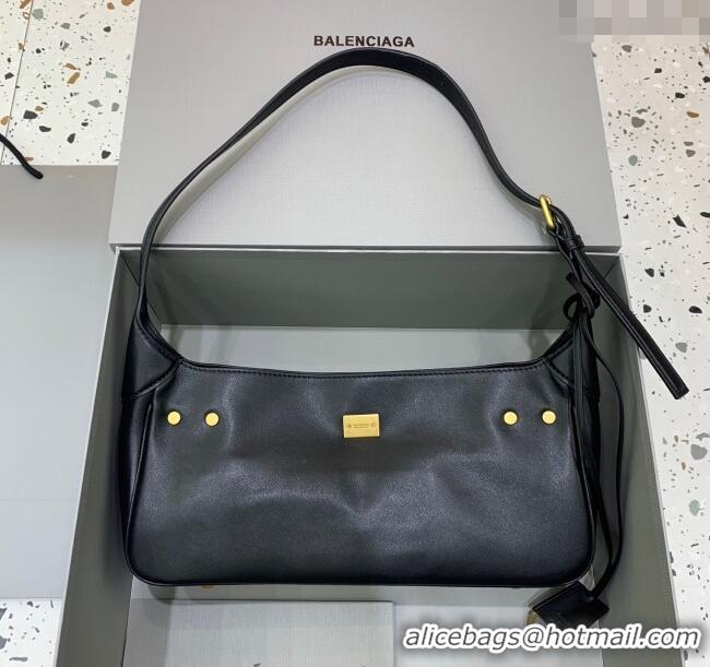 Discount Balenciaga Bel Air Small Hobo Shoulder Bag in smooth calfskin 48084 black With aged-gold hardware 2025
