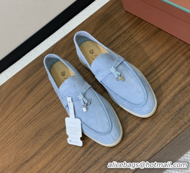 Best Product Loro Piana Summer Charms Walk Loafer in Suede LP110412 Light Blue 2025