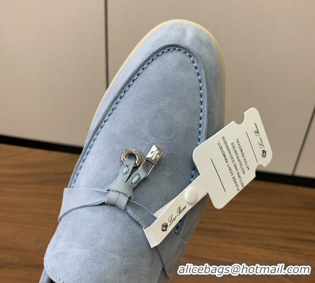 Best Product Loro Piana Summer Charms Walk Loafer in Suede LP110412 Light Blue 2025