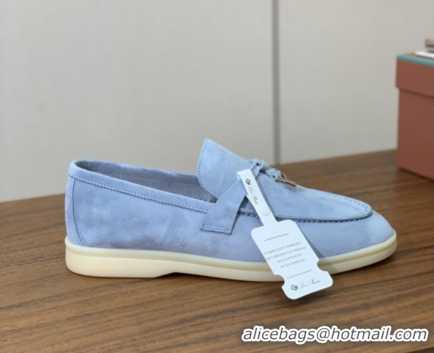 Best Product Loro Piana Summer Charms Walk Loafer in Suede LP110412 Light Blue 2025
