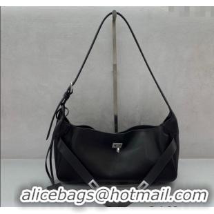 Super Quality Balenciaga Bel Air Small Hobo Shoulder Bag in smooth calfskin 48084 black aged-silver hardware 2025
