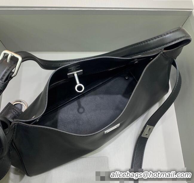 Super Quality Balenciaga Bel Air Small Hobo Shoulder Bag in smooth calfskin 48084 black aged-silver hardware 2025