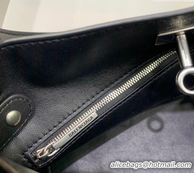 Super Quality Balenciaga Bel Air Small Hobo Shoulder Bag in smooth calfskin 48084 black aged-silver hardware 2025