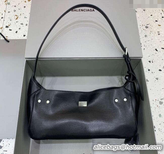Super Quality Balenciaga Bel Air Small Hobo Shoulder Bag in smooth calfskin 48084 black aged-silver hardware 2025