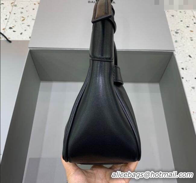Super Quality Balenciaga Bel Air Small Hobo Shoulder Bag in smooth calfskin 48084 black aged-silver hardware 2025