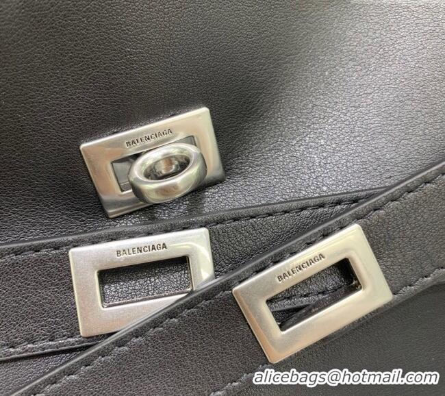 Super Quality Balenciaga Bel Air Small Hobo Shoulder Bag in smooth calfskin 48084 black aged-silver hardware 2025