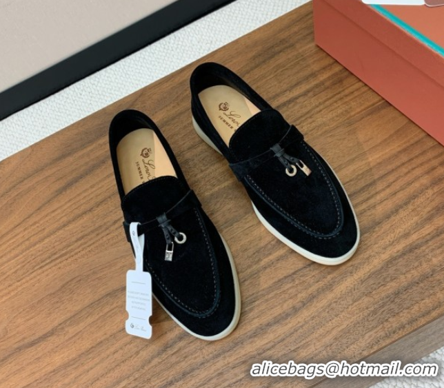 Durable Loro Piana Summer Charms Walk Loafer in Suede LP110417 Black 2025