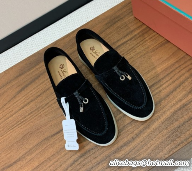 Durable Loro Piana Summer Charms Walk Loafer in Suede LP110417 Black 2025