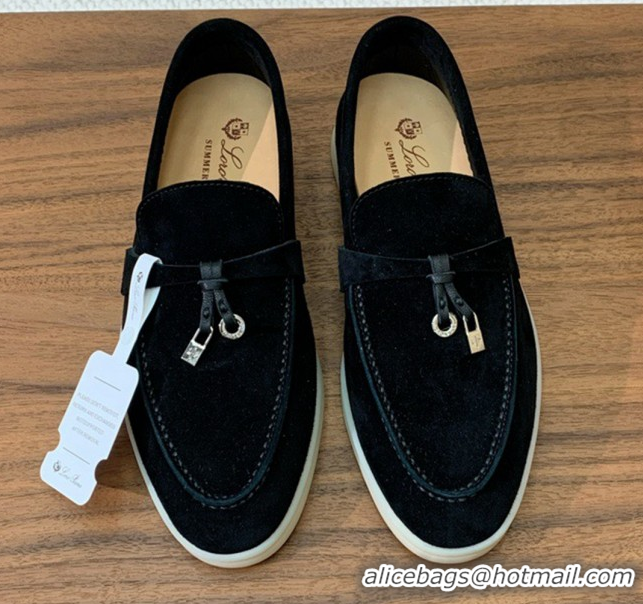 Durable Loro Piana Summer Charms Walk Loafer in Suede LP110417 Black 2025