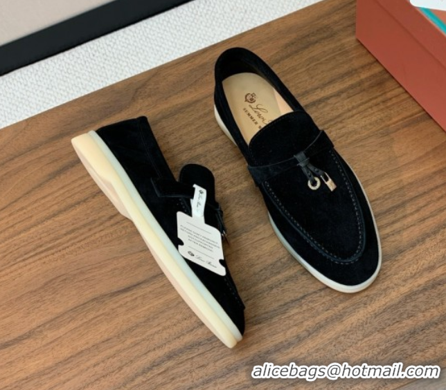 Durable Loro Piana Summer Charms Walk Loafer in Suede LP110417 Black 2025