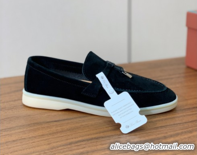 Durable Loro Piana Summer Charms Walk Loafer in Suede LP110417 Black 2025