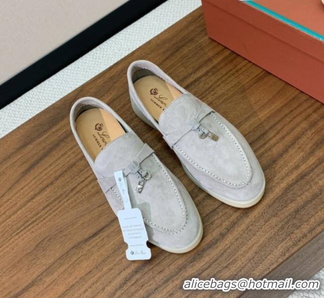 Top Sales Loro Piana Summer Charms Walk Loafer in Suede LP110419 Pearl Grey 2025