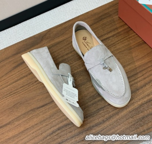 Top Sales Loro Piana Summer Charms Walk Loafer in Suede LP110419 Pearl Grey 2025