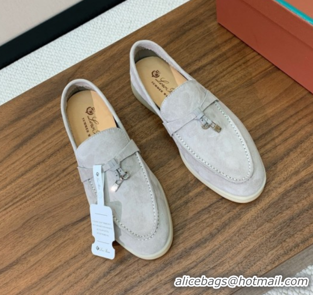 Top Sales Loro Piana Summer Charms Walk Loafer in Suede LP110419 Pearl Grey 2025