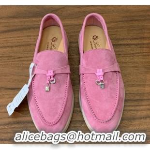 New Style Loro Piana Summer Charms Walk Loafer in Suede LP110422 Peach Pink 2025