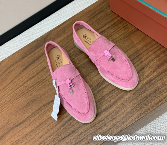 New Style Loro Piana Summer Charms Walk Loafer in Suede LP110422 Peach Pink 2025