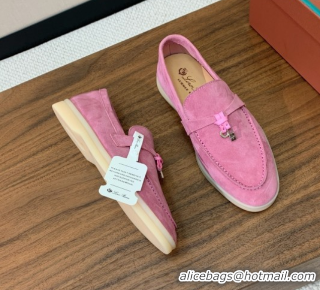 New Style Loro Piana Summer Charms Walk Loafer in Suede LP110422 Peach Pink 2025