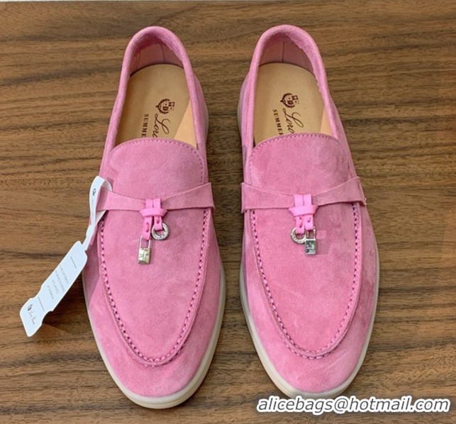 New Style Loro Piana Summer Charms Walk Loafer in Suede LP110422 Peach Pink 2025