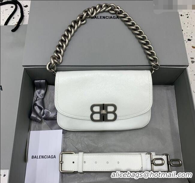 Super Quality Balenciaga BB Soft Small Flap Bag in peach calfskin 48086 white aged-silver hardware 2025