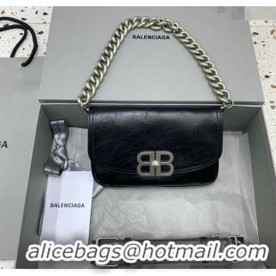 Top Quality Balenciaga BB Soft Small Flap Bag in peach calfskin 48086 black aged-silver hardware 2025