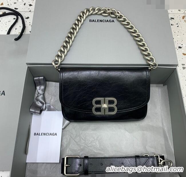 Top Quality Balenciaga BB Soft Small Flap Bag in peach calfskin 48086 black aged-silver hardware 2025