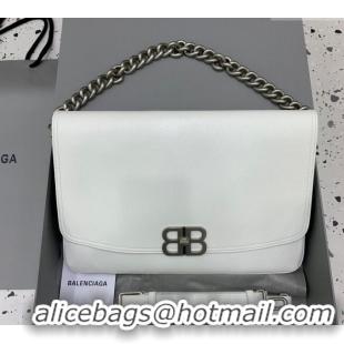 Top Quality Balenciaga BB Soft Large Flap Bag in peach calfskin 48087 white aged-silver hardware 2025
