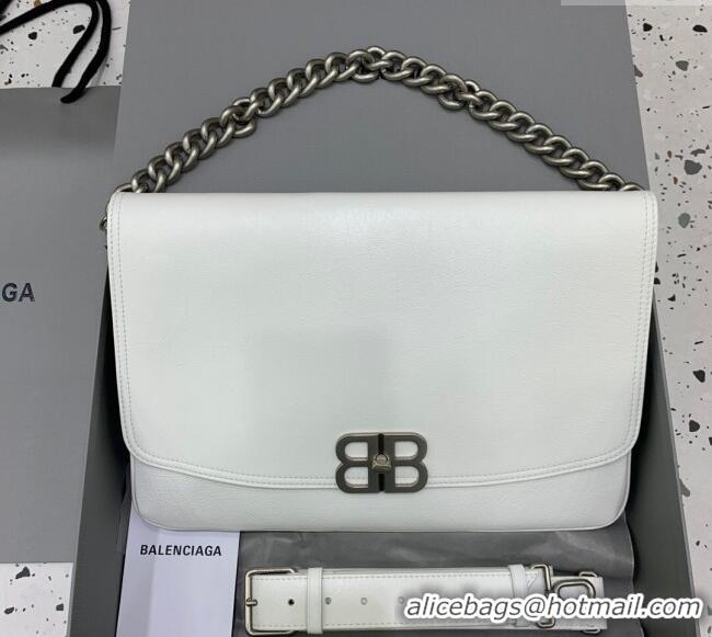Top Quality Balenciaga BB Soft Large Flap Bag in peach calfskin 48087 white aged-silver hardware 2025
