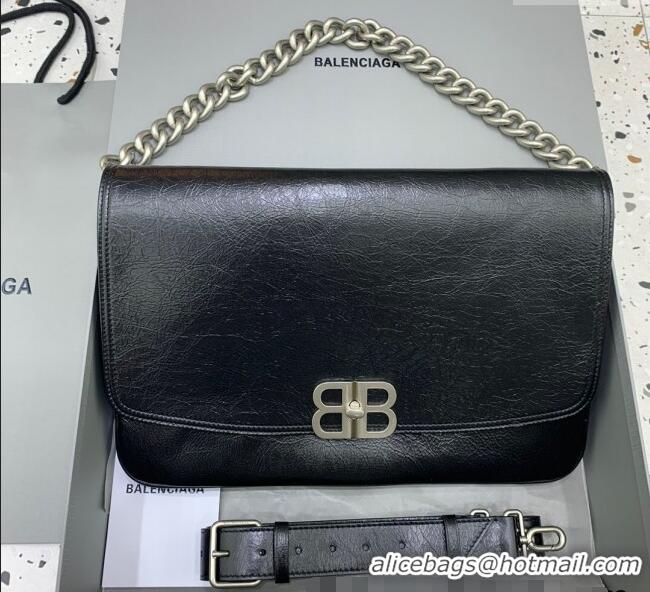 Trendy Design Balenciaga BB Soft Large Flap Bag in peach calfskin 48087 Black aged-silver hardware 2025