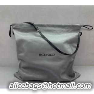 Good Quality Balenciaga Shopper Large Dust Bag Crossbody Pouch in Arena lambskin 48088 Grey With aged-silver hardware 20