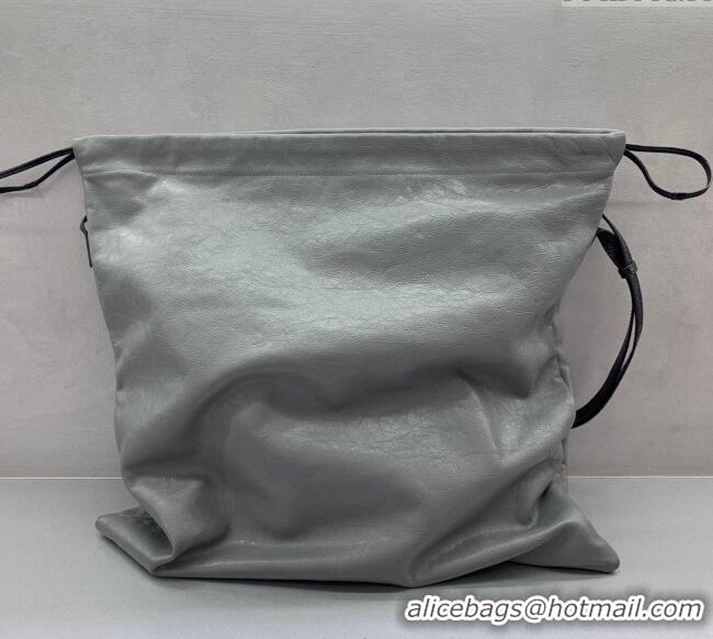 Good Quality Balenciaga Shopper Large Dust Bag Crossbody Pouch in Arena lambskin 48088 Grey With aged-silver hardware 20