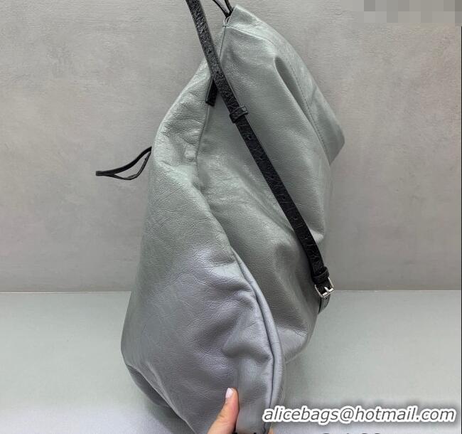 Good Quality Balenciaga Shopper Large Dust Bag Crossbody Pouch in Arena lambskin 48088 Grey With aged-silver hardware 20