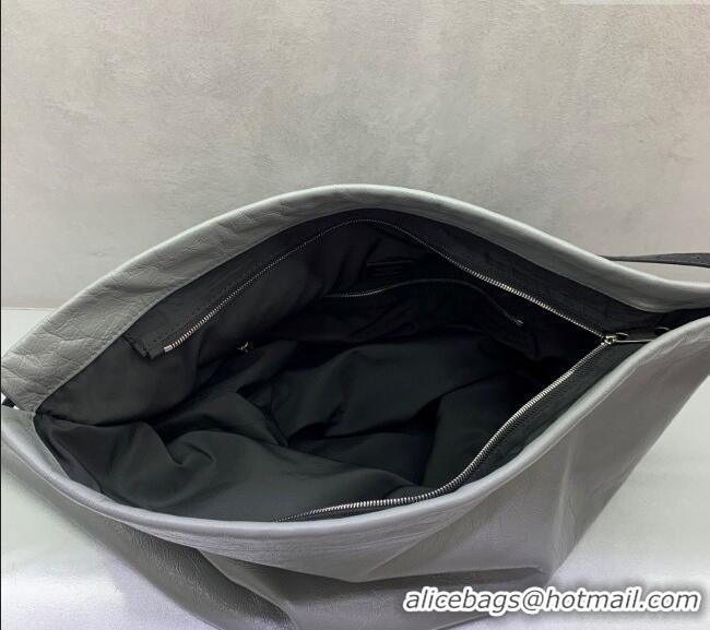 Good Quality Balenciaga Shopper Large Dust Bag Crossbody Pouch in Arena lambskin 48088 Grey With aged-silver hardware 20