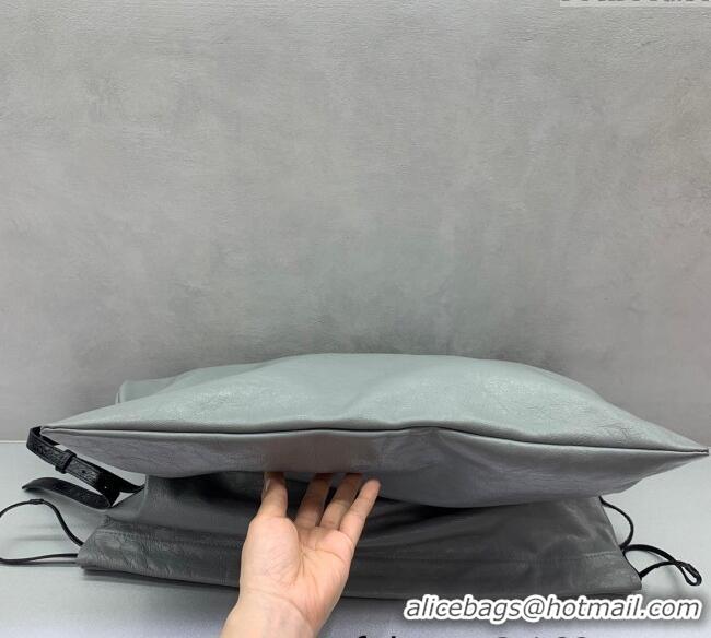 Good Quality Balenciaga Shopper Large Dust Bag Crossbody Pouch in Arena lambskin 48088 Grey With aged-silver hardware 20