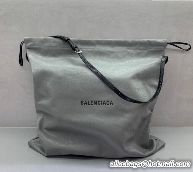 Good Quality Balenciaga Shopper Large Dust Bag Crossbody Pouch in Arena lambskin 48088 Grey With aged-silver hardware 20