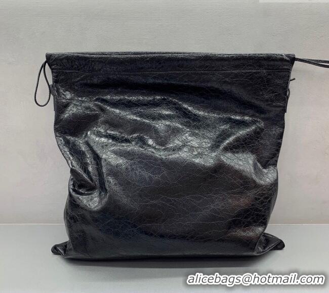 Super Quality Balenciaga Shopper Large Dust Bag Crossbody Pouch in Arena lambskin 48088 Black With aged-silver hardware 