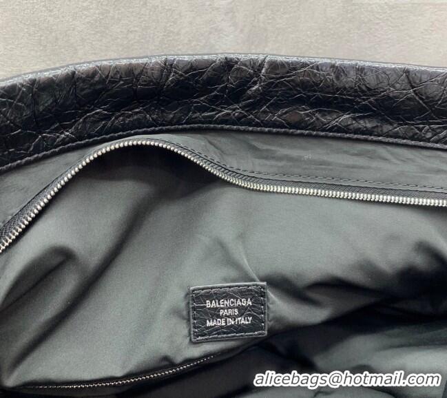 Super Quality Balenciaga Shopper Large Dust Bag Crossbody Pouch in Arena lambskin 48088 Black With aged-silver hardware 