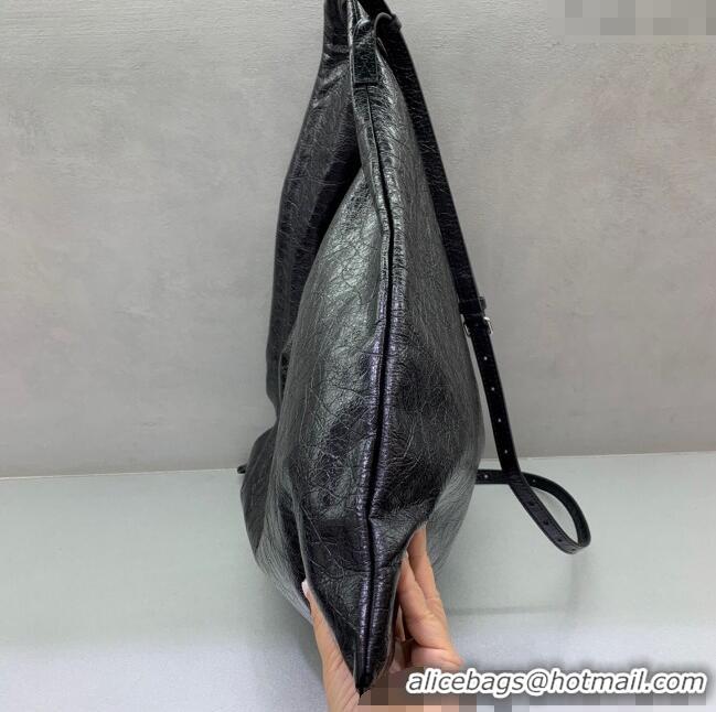 Super Quality Balenciaga Shopper Large Dust Bag Crossbody Pouch in Arena lambskin 48088 Black With aged-silver hardware 