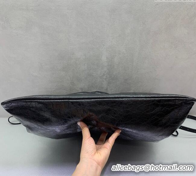 Super Quality Balenciaga Shopper Large Dust Bag Crossbody Pouch in Arena lambskin 48088 Black With aged-silver hardware 