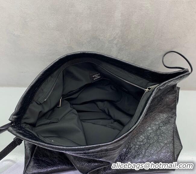 Super Quality Balenciaga Shopper Large Dust Bag Crossbody Pouch in Arena lambskin 48088 Black With aged-silver hardware 