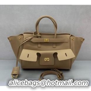 Promotional Balenciaga Bel Air Small Carry All Bag in smooth calfskin 48089 latte beige aged-gold hardware 2025