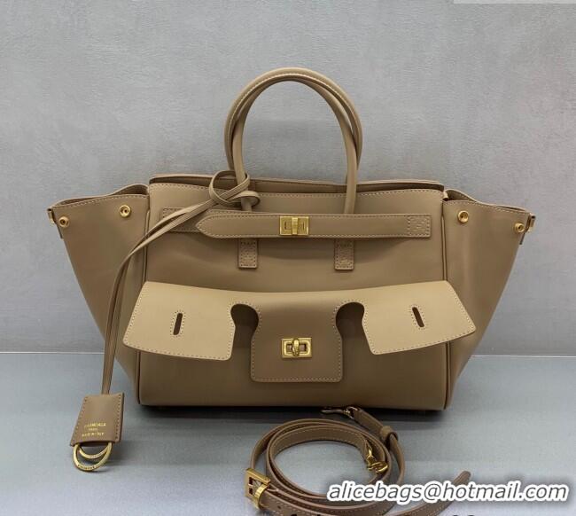 Promotional Balenciaga Bel Air Small Carry All Bag in smooth calfskin 48089 latte beige aged-gold hardware 2025