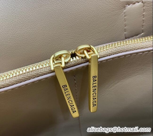 Promotional Balenciaga Bel Air Small Carry All Bag in smooth calfskin 48089 latte beige aged-gold hardware 2025