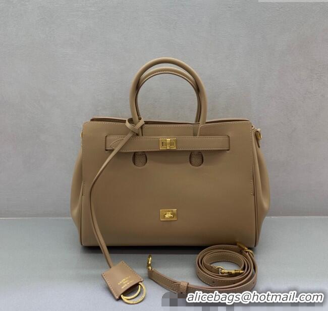 Promotional Balenciaga Bel Air Small Carry All Bag in smooth calfskin 48089 latte beige aged-gold hardware 2025