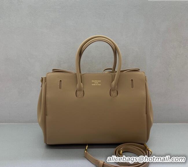 Promotional Balenciaga Bel Air Small Carry All Bag in smooth calfskin 48089 latte beige aged-gold hardware 2025