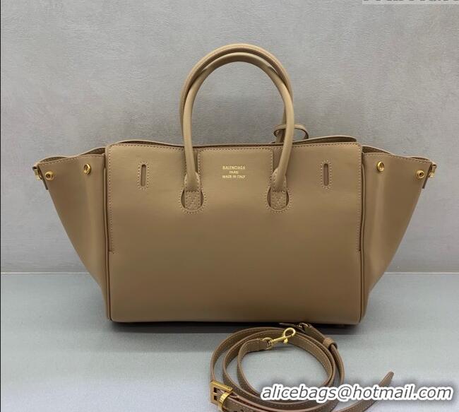 Promotional Balenciaga Bel Air Small Carry All Bag in smooth calfskin 48089 latte beige aged-gold hardware 2025