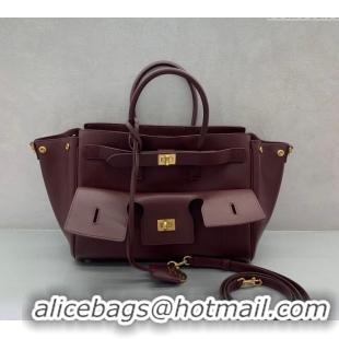 Inexpensive Balenciaga Bel Air Small Carry All Bag in smooth calfskin 48089 dark burgundy aged-gold hardware 2025