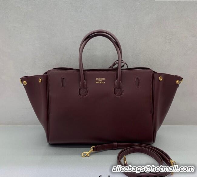 Inexpensive Balenciaga Bel Air Small Carry All Bag in smooth calfskin 48089 dark burgundy aged-gold hardware 2025