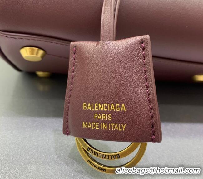 Inexpensive Balenciaga Bel Air Small Carry All Bag in smooth calfskin 48089 dark burgundy aged-gold hardware 2025